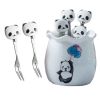 6 Pcs Cute Fruit Forks Stainless Steel Dessert Forks Ceramic Panda Forks Set