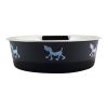 Stainless Steel Pet Bowl with Anti Skid Rubber Base and Dog Design, Gray and Black