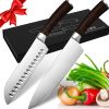 homgeek Germany 1.4116 Stainless Steel,Ergonomic Wood Handle, 8 inch Chef, 2,santoku Cutter