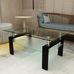 Rectangle Black Glass Coffee Table, Clear Coffee Table,Modern Side Center Tables for Living Room,Living Room Furniture