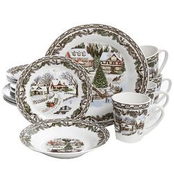 Gibson Home Christmas Toile 16 Piece Dinnerware Set