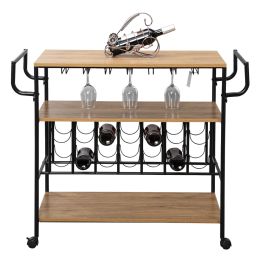 Mobile Wine Carts with Wheels for The Home, Metal Serving Cart and Kitchen Storage Cart 3 Shelves XH