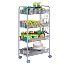 4 Layers Removable Storage Cart Organization Honeycomb Mesh Style, Silver RT