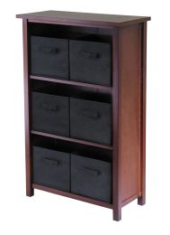 Verona 3-Section M Storage Shelf with 6 Foldable Black Color Fabric Baskets