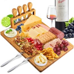 With Knives 7 Piece Bamboo Cheese Board Set