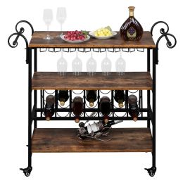 Thick Density Board Fire Pattern Removable Iron Wood Craft Wine Cart Three-Layer Double-Armrest Small Wave Wine Bottle Layer 1.5mm