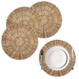 Natural Round Woven Placemats for Dining Table Round Braided Placemat Set 4 (D17 inch)