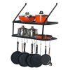 Shelf Pot Rack Wall Mounted Pan Hanging Racks 2 Tire Black