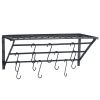 Kitchen Wall Mounted Pot Rack Storage Shelf with 3 Tier Hanging Rails 10 Hooks