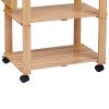 DunaWest 34 Inch Rubberwood Kitchen Cart, 2 Open Shelves, Knife Holder, Cutting Board, Oak Brown