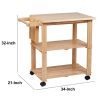 DunaWest 34 Inch Rubberwood Kitchen Cart, 2 Open Shelves, Knife Holder, Cutting Board, Oak Brown