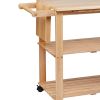 DunaWest 34 Inch Rubberwood Kitchen Cart, 2 Open Shelves, Knife Holder, Cutting Board, Oak Brown