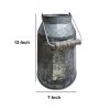 Galvanized Metal Decorative Milk Can with Wooden Handle, Gray and Brown