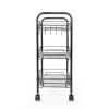 Exquisite Honeycomb Net Three Tiers Storage Cart with Hook Black RT