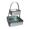 2 Tier Square Galvanized Metal Corrugated Tray with Arched Handle, Gray