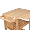 DunaWest 34 Inch Rubberwood Kitchen Cart, 2 Open Shelves, Knife Holder, Cutting Board, Oak Brown