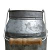 Galvanized Metal Decorative Milk Can with Wooden Handle, Gray and Brown