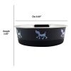 Stainless Steel Pet Bowl with Anti Skid Rubber Base and Dog Design, Gray and Black