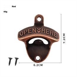 1/2/4Pcs Home Kitchen Gadgets Bottle Opener Wall Mounted Vintage Retro Alloy Hanging Open Beer Tools (Color: Red)