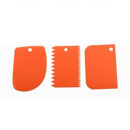 Baking Tool Cake 3-piece Set Cream Scraper Half Round/serrated/trapezoid Birthday Cake Cream Mounted (Color: Orange)