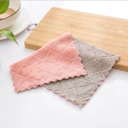 Kitchen Clean Solid Color Double-sided Strong Absorbent Cloth (Color: Pink)