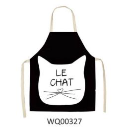 1pcs Kitchen Apron Cute Cat Printed Sleeveless Cotton Linen Aprons For Men Women Home Cleaning Tools (Color: WQ00327)