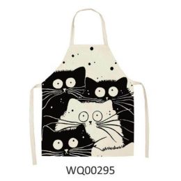 1pcs Kitchen Apron Cute Cat Printed Sleeveless Cotton Linen Aprons For Men Women Home Cleaning Tools (Color: WQ00295)