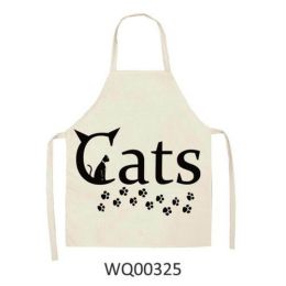 1pcs Kitchen Apron Cute Cat Printed Sleeveless Cotton Linen Aprons For Men Women Home Cleaning Tools (Color: WQ00325)