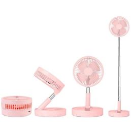 USB Rechargeable Portable Folding Desk Table Fan Quiet Telescopic Standing Floor Fan (Color: Pink)