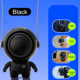 Astronaut hanging neck fan astronaut small fan (Color: Black)