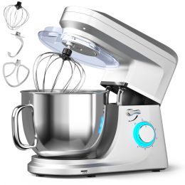 7.5 QT Tilt-Head Stand Mixer 6 Speed 660W with Dough Hook Beater (Color: Silver)