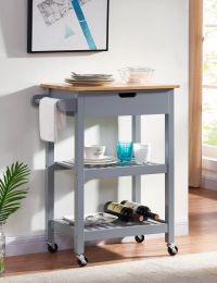 Rolling Kitchen Cart Microwave Storage Island with Wheels White for Dining Rooms Kitchens and Living Rooms (Color: gray)