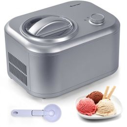 1.1 QT Ice Cream Maker Automatic Frozen Dessert Machine with Spoon (Color: sliver)