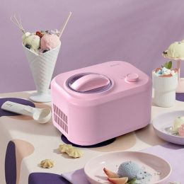 1.1 QT Ice Cream Maker Automatic Frozen Dessert Machine with Spoon (Color: Pink)